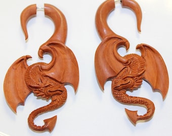 Tribal Style  " Luck Dragon Inspired" Fake Gauge Split Expanders Hand Carved Fake Piercings