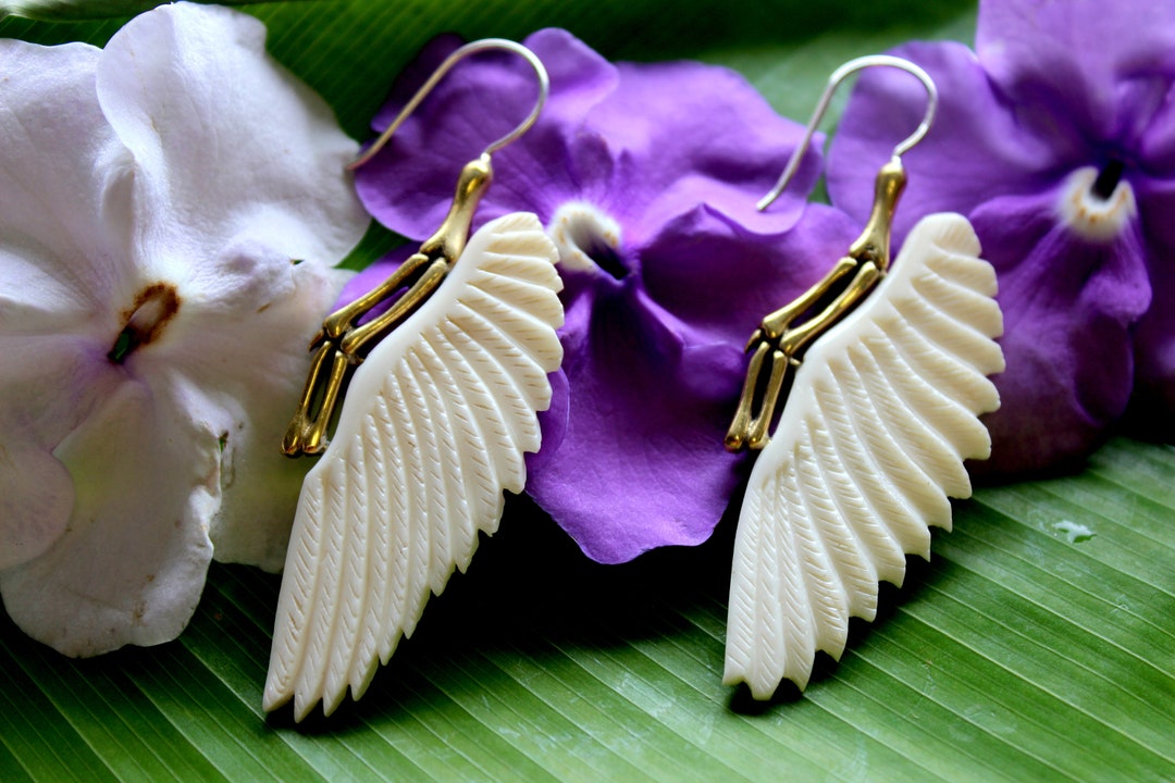 Fake Gauge Earrings, Bone Split Gauge Earrings, Fancy, Carved, Tribal