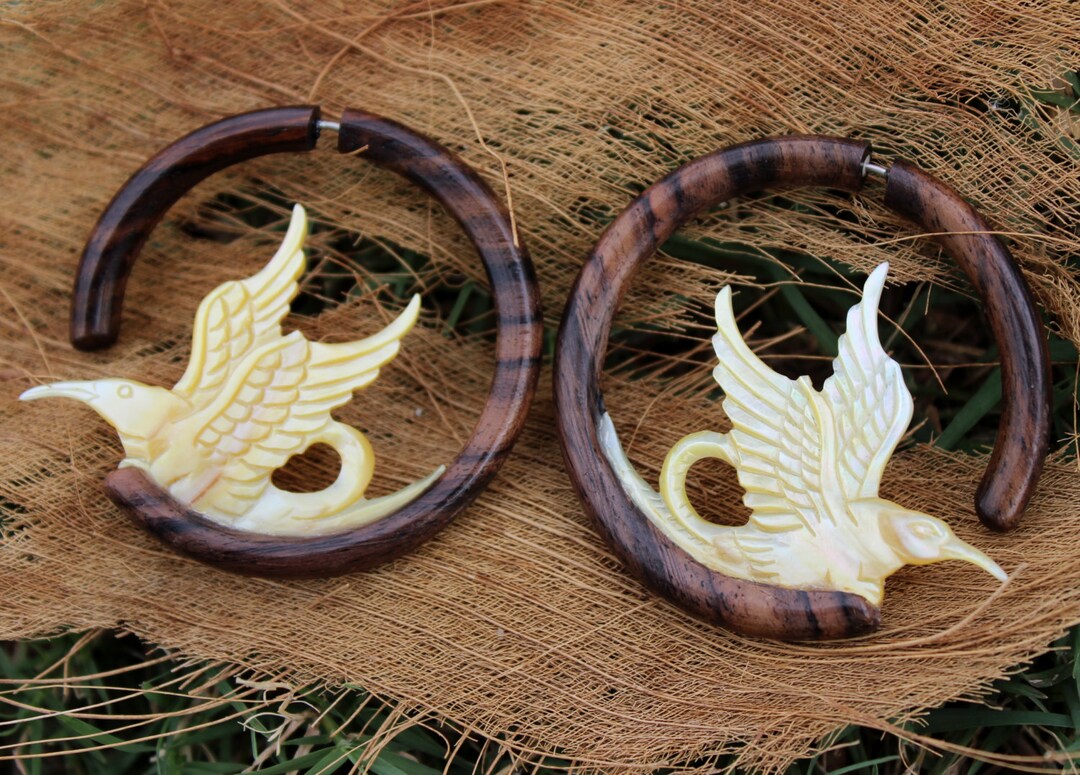 Fake Gauge Shell Earrings - Hand Made Tribal Organic Fake Piercings ...