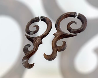 Fake gauge Earrings, Wood, Organic,  Tribal Expander ,Split  earrings,tribal,hand made,organic,natural