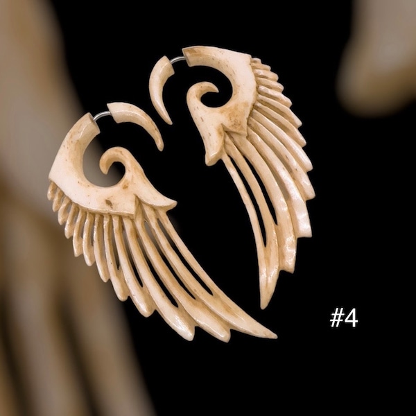 Fake Gauge earrings,split bone ,tribal style,hand made,organic,naturally,fake piercings,wing