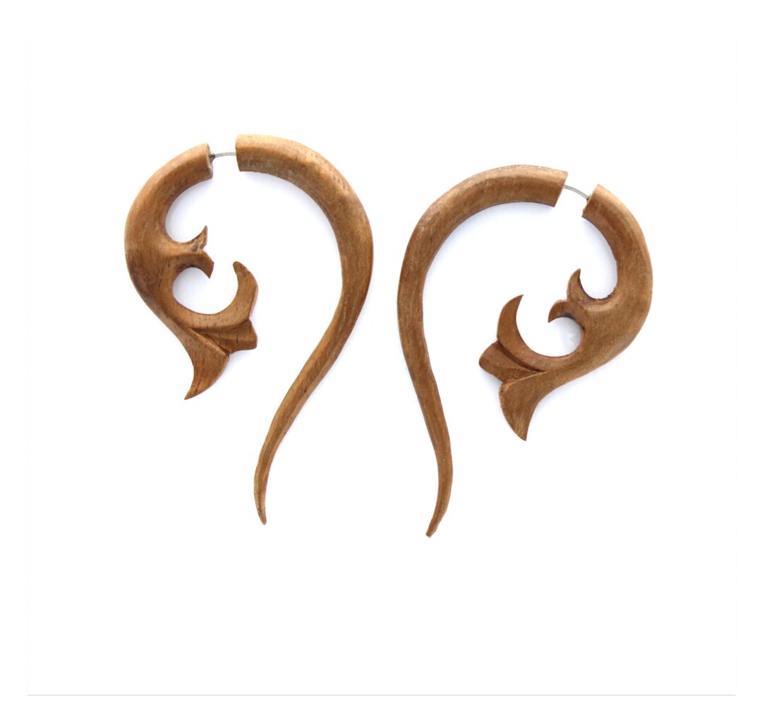 Fake Gauges Earringstribal Stylehand Carvedwood Earrings Etsy UK