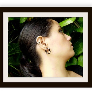 fake gauge earrings, Organic,X Small Sprial ,Black Horn, Split Gauge ,Sprial Earrings ,hand carved,tribal style image 3