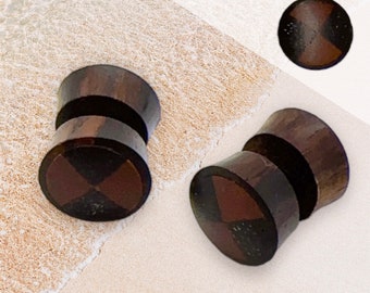 Fake gauge Plugs, Organic Earrings, Wood, post Earrings, hand carved