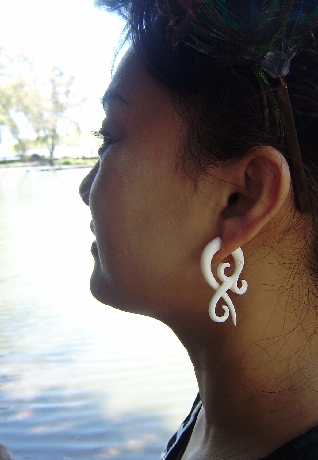 Fake gauges earringsSmall twist Bone Split Gauge Earrings Etsy