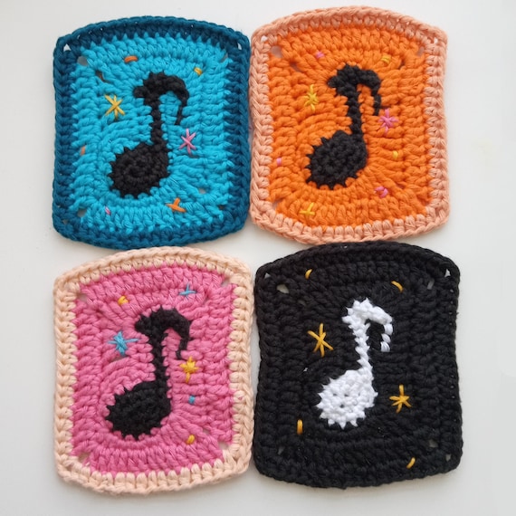 Music Note Crochet Square PDF Crochet Pattern - 2 Sizes Beginner