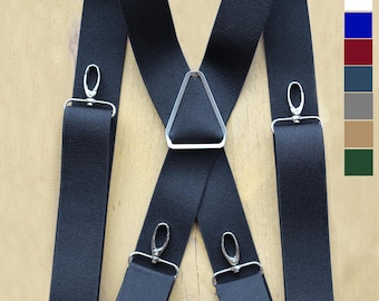 Hosenträger mit Metall Karabinerhaken XMK-12, X-Form, die Gürtel Alternative mit robusten Karabinern, verstellbar