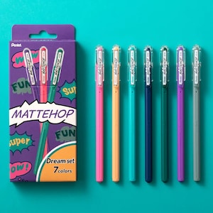 Ensemble de stylos gel Pentel Mattehop Dream - 7 couleurs opaques mates - stylos japonais de 1,0 mm pour le journalisme, le scrapbooking et les projets créatifs