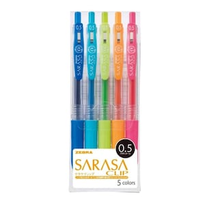Zebra Sarasa Clip Gel Pen 0.5mm - 5 colours box set, Made in Japan Rich pigment Ink, Calligraphy, Brush lettering, illustrations