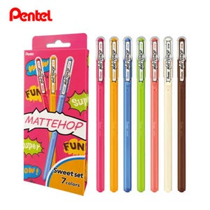 Ensemble de stylos gel Pentel Mattehop Sweet – 7 couleurs pastel mates – Encre opaque pour papier foncé – Papeterie japonaise pour journal et travaux manuels