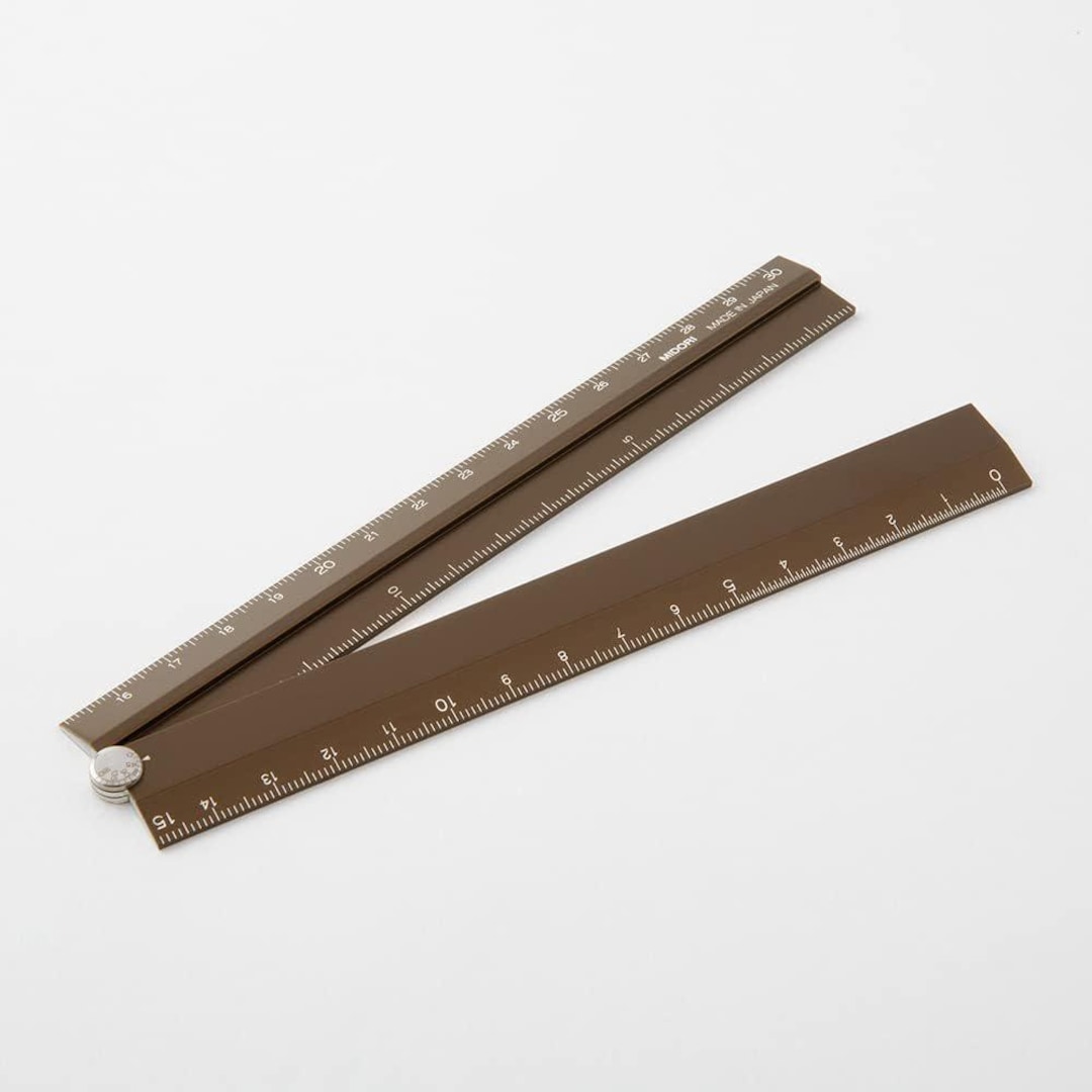 Light Brown Ruler Midori Brown Aluminum Multi Ruler 30cm – Japanese Stationery – Foldable ...