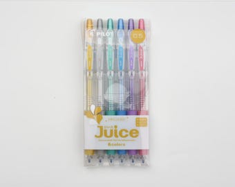 Pilot Juice Gel Pen Set 0.5mm Metallic Ink 6 Shiny Colours for Cards, Notes, Crafts Japanese Smooth shimmer sparkling Writing Pen Set