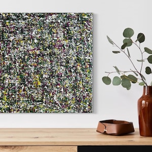 Original Abstract Painting. Multi-color 16”x16” Square on Stretched Canvas and Hang Ready Contemporary Artwork.