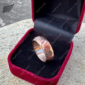 Ręcznie robiony pierścień Mokume Gane: miedź i biała miedź, unisex