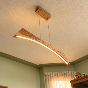 Linear Wood Pendant Light, Modern Chandelier, Scandinavian Pendant Lighting, Oak Kitchen Island Light, LED Hanging Lamp