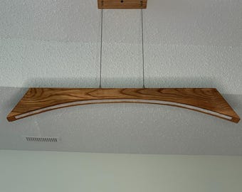 Lampadario a sospensione lineare scandinavo in legno massello di frassino, illuminazione Japandi, lampada moderna per isola cucina, LED dimmerabile con telecomando