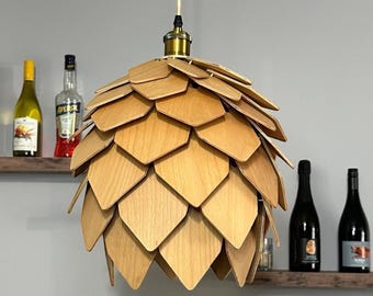 Scandinavian Chandelier – Natural Wood Pendant Lamp, Beech Wooden Lampshade for Kitchen Island & Dining Lighting, Japandi Pendant Lighting