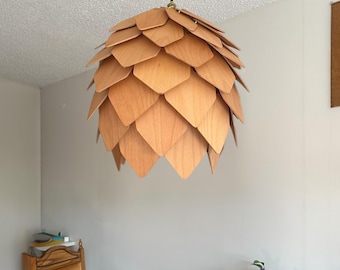 Scandinavian Pendant Lighting Natural Wood Lamp Handmade Wooden Lampshade Chandelier Modern Japandi Light for High Ceilings Dining Lamp