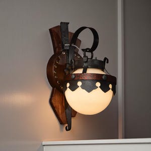 Handmade Wood and Wrought Iron Wall Sconce – Bright Minimalist Wall Light for Bedroom, Hallway or Japandi Inspired Natural Interiors