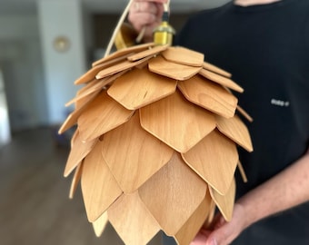 Holzleuchter Pendelleuchte | Natürliche Buche Holz Lampenschirm Japandi Kronleuchter Leuchte Handgemachte Holz Lampe Skandinavische Beleuchtung