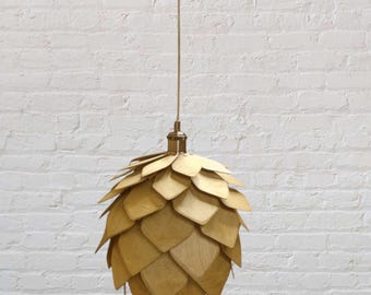 Lámpara de techo escandinava de roble, lámpara colgante de piña hecha a mano, luminaria minimalista de madera, decoración natural para el hogar, diseño rústico moderno.