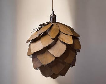 Pine Cone Chandelier – Wooden Lighting in Dark Brown for Kitchen Bedroom Forest Cottage – Nature-Inspired Modern Design  Unique Nature gift
