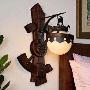 Handcrafted wall sconce wood & forged metal – rustic industrial wall lamp, artisan lighting, cozy loft decor, handmade bedside light