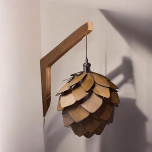 Handmade Wall Sconce Light | Wooden Pinecone Shade in Rosewood | Cozy Wall Lighting for Bedroom or Entryway | Rustic Modern Decor Lamp