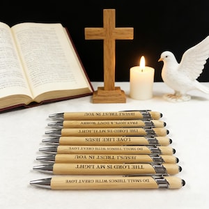 Engraved Catholic Pen Set: Bible Verse Christian Gift,Personalized Bamboo Pens,Custom Engraved Wood Pen,Gifts,Scripture Inspired verses