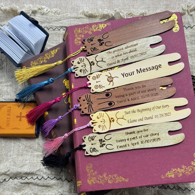 Personalized Cat Wooden Bookmark, Engraved Tassel Bookmark, Gift for ...