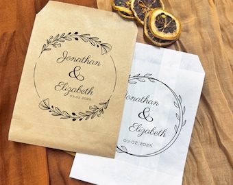 Personalized Wedding Favor Bags, Paper Favor Bags, Wedding Favor for Guest in Bulk, Wedding Treat Bags, Donut Bags, Candy Bags, Snack Bags