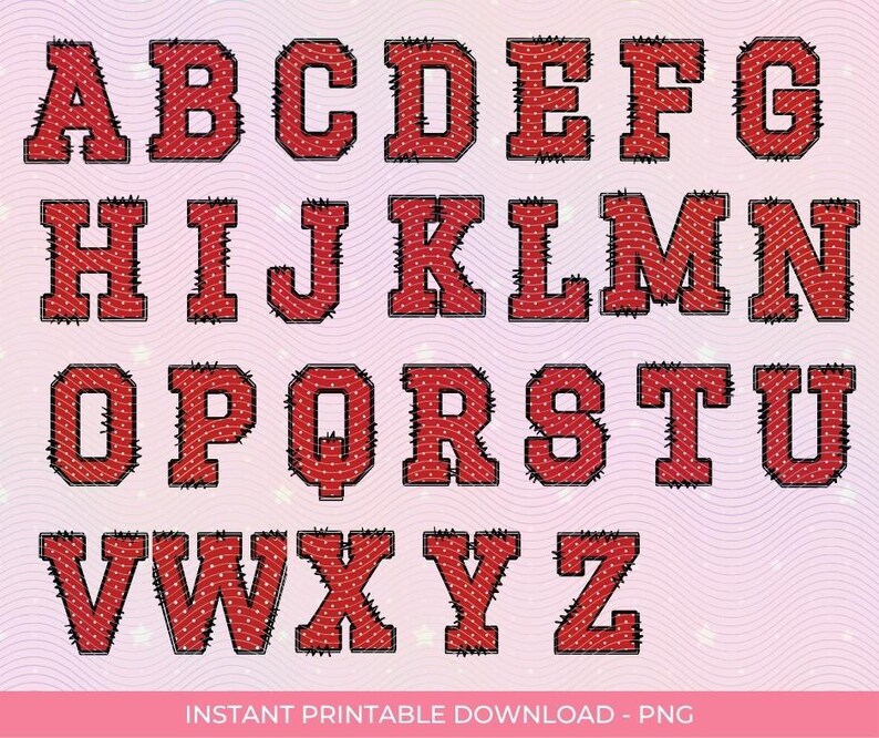 Red Polka Dot Varsity Alphabet &amp; Numbers PNG | Doodle Font Clipart | Printable Letters A-Z 0-9 ...