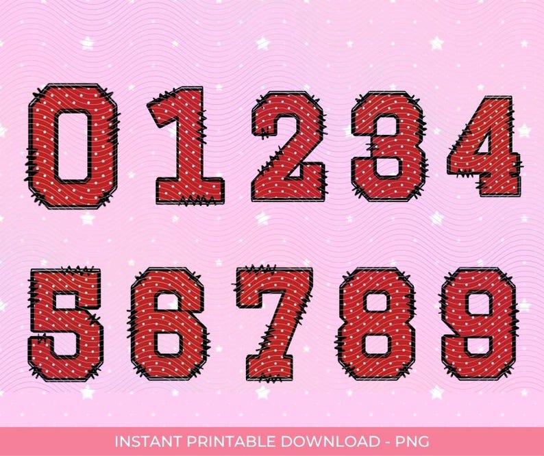 Red Polka Dot Varsity Alphabet &amp; Numbers PNG | Doodle Font Clipart | Printable Letters A-Z 0-9 ...