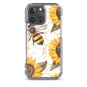 Bee & Sunflower Honeycomb iPhone Case – Yellow Aesthetic Summer Case for iPhone 7 to 16 Pro Max, Cottagecore Bee Lover Gift