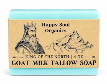 Goat Milk Tallow Soap King of The North 4oz  Soap Handcrafted Organic Natural Probiotic Soap Methylene Blue Nontoxic Soap Woody Eucalyptus