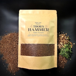 Mélange de tisanes biologiques sans OGM Thor's Hammer Tea Men's Health, fenugrec ashwahanda, Tongkat Ali Tribulus terrestris, cadeau sans caféine pour hommes