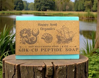 GHK-CU 銅ペプチド石鹸（ヤギミルク、生マヌカハニー、メチレンブルー配合、プロバイオティクス配合）手作りオーガニックオールナチュラル 4オンス石鹸