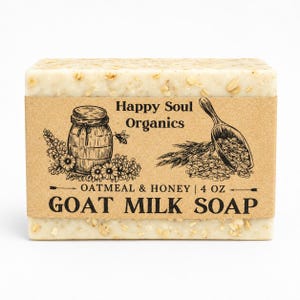 Jabón natural de avena, miel y leche de cabra de 113 g (4 oz) - Jabón orgánico artesanal - Aroma a avena y miel - Sin parabenos - Sin ftalatos - Idea de regalo