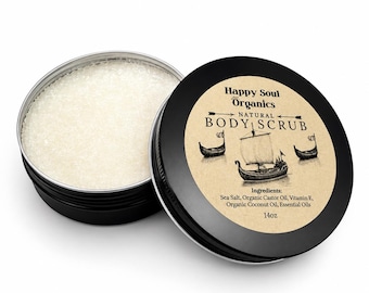 Scrub corpo al sale marino completamente naturale, biologico, senza profumi o coloranti sintetici, fatto a mano. Cura della pelle naturale.