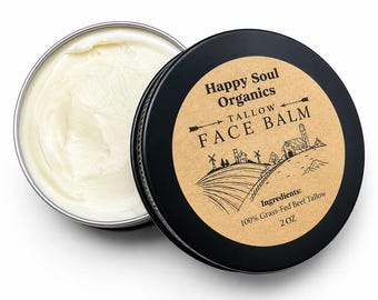 Bálsamo facial de sebo, creme hidratante para a pele, orgânico e natural, feito com sebo de vacas alimentadas a pasto. Ideal para rosto ou corpo.
