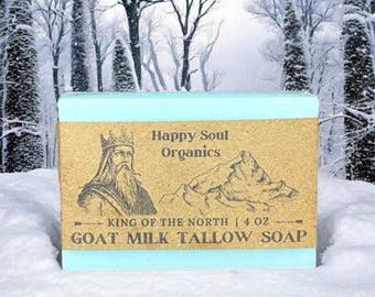 Goat Milk Tallow Soap King of The North 4oz  Soap Handcrafted Organic Natural Probiotic Soap Methylene Blue Nontoxic Soap Woody Eucalyptus