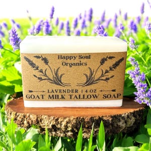 Lavender Soap Tallow Goat Milk Soap 4oz All Natural Organic Probiotic Soap Handcrafted Paraben Phthalate Free Tallow Skincare Gift Ideas