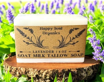 Lavender Soap Tallow Goat Milk Soap 4oz All Natural Organic Probiotic Soap Handcrafted Paraben Phthalate Free Tallow Skincare Gift Ideas