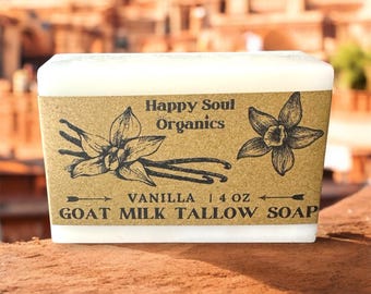 Vanilla Soap Tallow Goat Milk Soap 4oz All Natural Organic Probiotic Soap Handcrafted Paraben Phthalate Free Tallow Skincare Gift Ideas