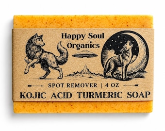 Mydło z kwasem kojowym 4 uncje Mydło z kurkumą Mleko kozie W pełni naturalne mydło do pielęgnacji skóry Mydło do twarzy lub ciała Organiczne, ręcznie robione, zapach olejku eterycznego z pomarańczy