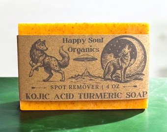 Jabón de ácido kójico de 4 oz, jabón de cúrcuma, leche de cabra, jabón para el cuidado de la piel totalmente natural, jabón para rostro o cuerpo, orgánico, hecho a mano, perfumado con aceite esencial de naranja.