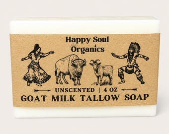 Tallow Goat Milk 4oz Unscented Soap Natural Organic Probiotic Soap Handcrafted Paraben Phthalate Free Tallow Skincare Gift Ideas Best Seller