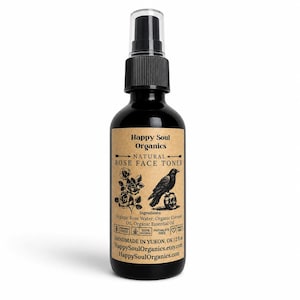 Tonico viso all'acqua di rose biologica, 100% puro, flacone in vetro da 60 ml. Adatto a tutti i tipi di pelle. Spray viso naturale per la cura della pelle.