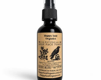 Organic Rose Water Facial Toner 100% Pure 2oz Glass Bottle Toner Good For All Skin Types Natural Skincare Facial Mist