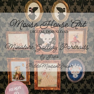 Porträt Liebe! Druckbare Miniatur-Porträts von zauberhaften Mäusen. Perfekt für Dein Maushaus oder eine Puppenhaus-Galeriewand!